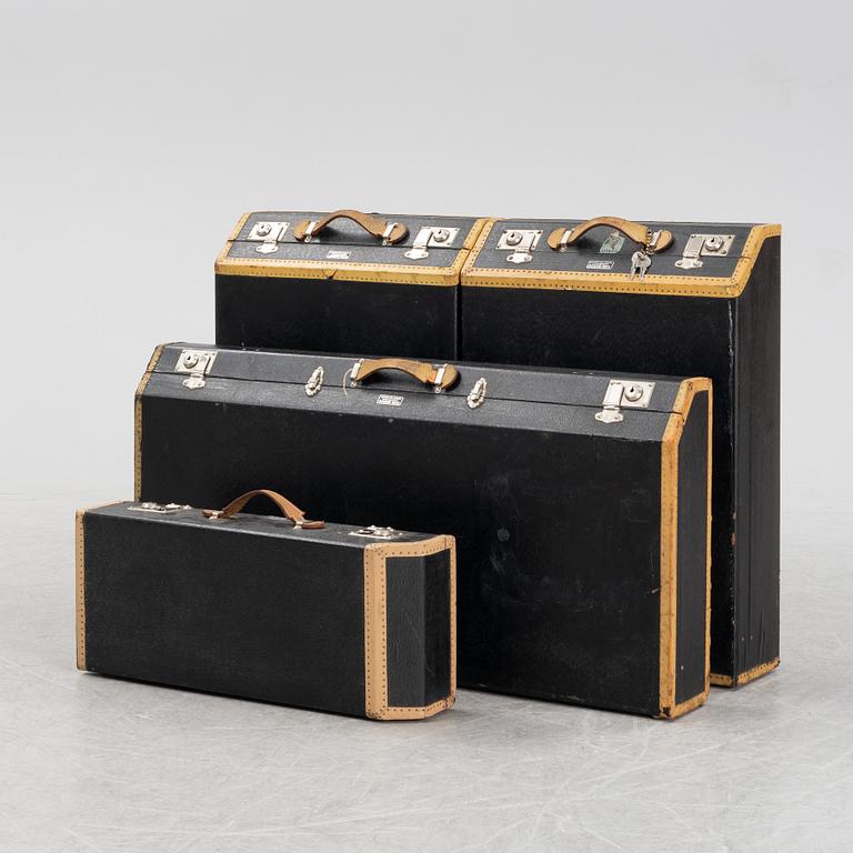 A set of four suitcases, Karl Baisch Autokofferfabrik Stuttgart, Germany, 1930's/1940's.