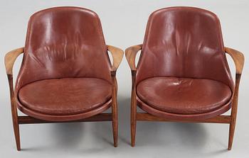 IB KOFOD LARSEN, fåtöljer, ett par, "Elisabeth", Christensen & Larsen, Danmark 1950-60-tal.