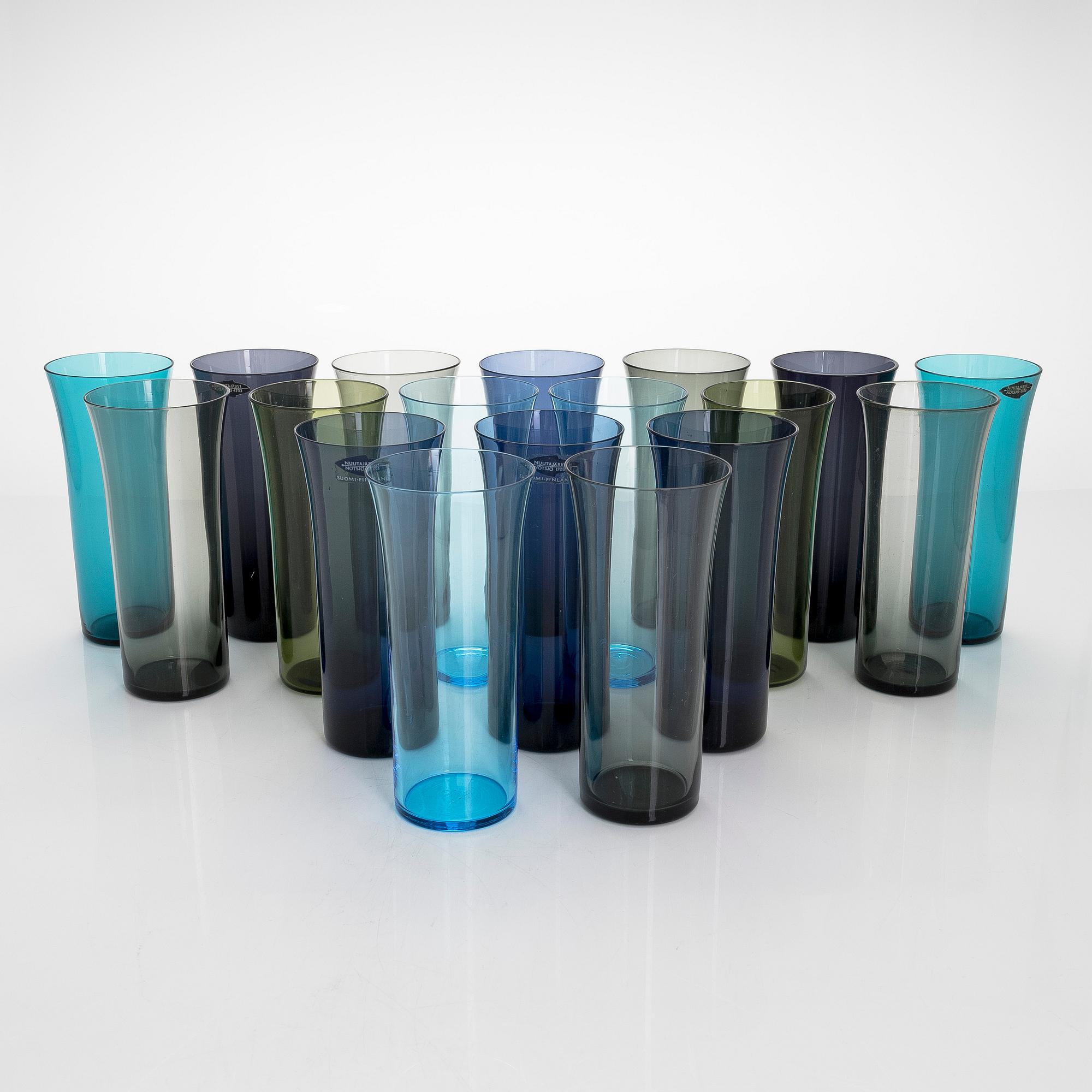 Kaj Franck,  18 model 1725 "Trumpetti" drinking glasses Nuutajärvi Notsjö, Finland. 1958-63.