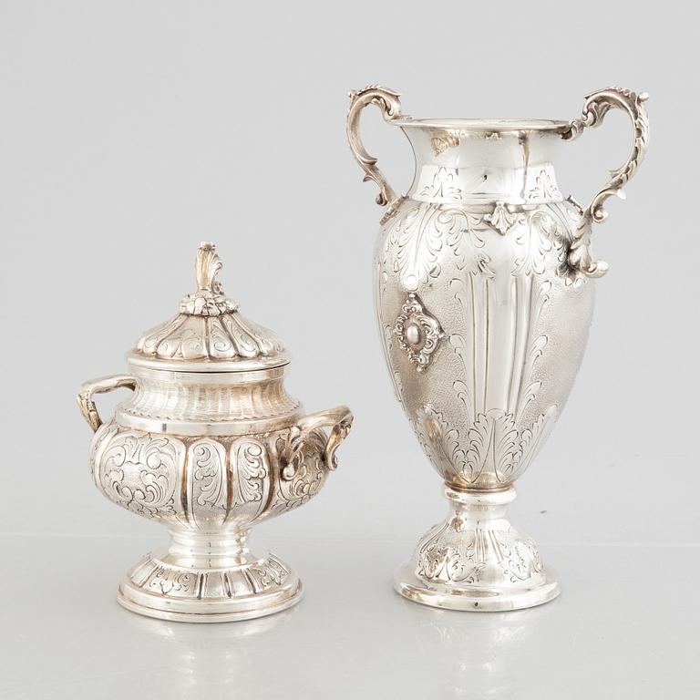 Vase and sugar bowl, silver, Swedish import marks, 20th Century.