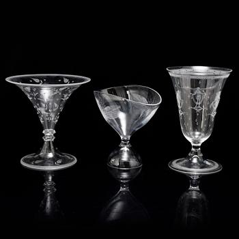 Three glass vases, from Orrefors and Kosta, first half of the 20th century.