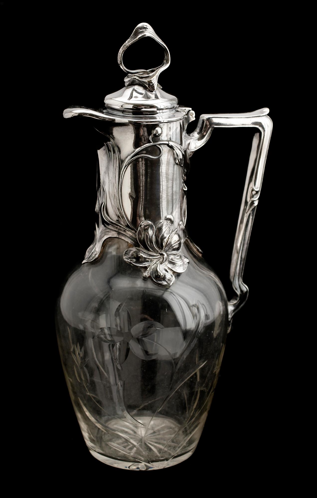 VINKANNA, glas och nysilver, jugend, sekelskiftet 1900.