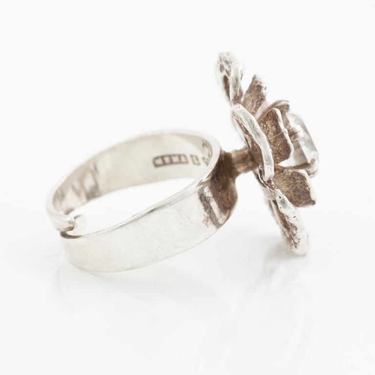 Theresia Hvorslev, ring, sterling silver with a white stone, Lidköping 1972.