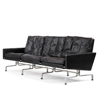 496. Poul Kjaerholm, a  'PK31-3' black leather sofa, edition E Kold Christensen, Denmark.