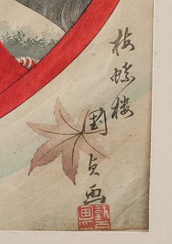JAPANSKA TRÄSNITT, 3 st, Utagawa Kunisada, 1800-tal.