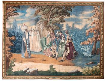 292. A PAINTED TAPESTRY, 18TH CENTURY.