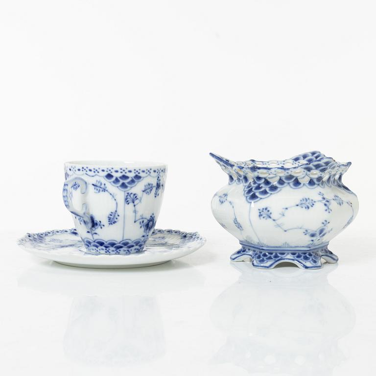 Royal Copenhagen, dinner and coffee service, 81 pcs, Blue Fluted, Full and Half Lace.
