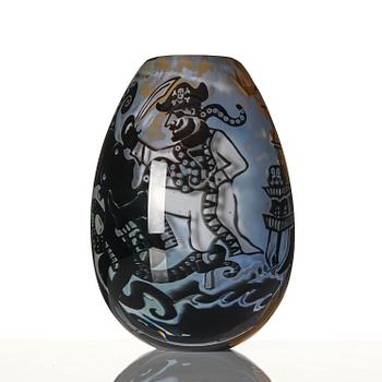 Robert Oldergaarden, "Treasure Island", a unique Swedish glass vase, graal technique, 2010.