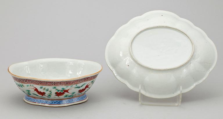 SKÅL och SKÅLFAT, porslin, Kanton, Kina, 1800/1900-tal.