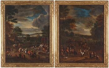 833. Adriaen Boudewyns & Peeter Bout, Landscape with resting travelers, a pair.