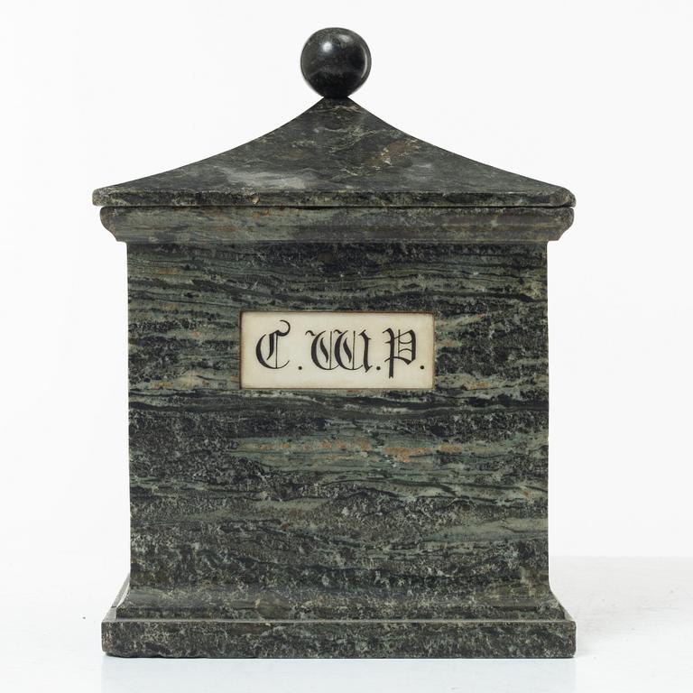 Tobacco box, marble, Sweden, 19th century.