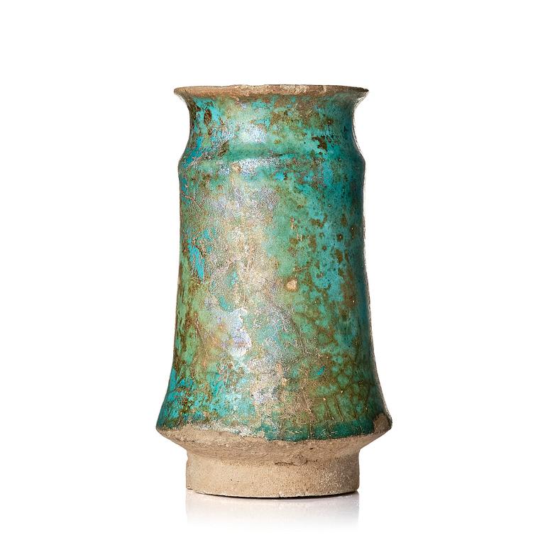 A Kashan Turquoise glazed pottery vase, central Persia (Iran), 11th to 12th century.