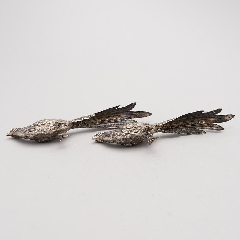 Two bird table decorations in silver, Spain after 1934.