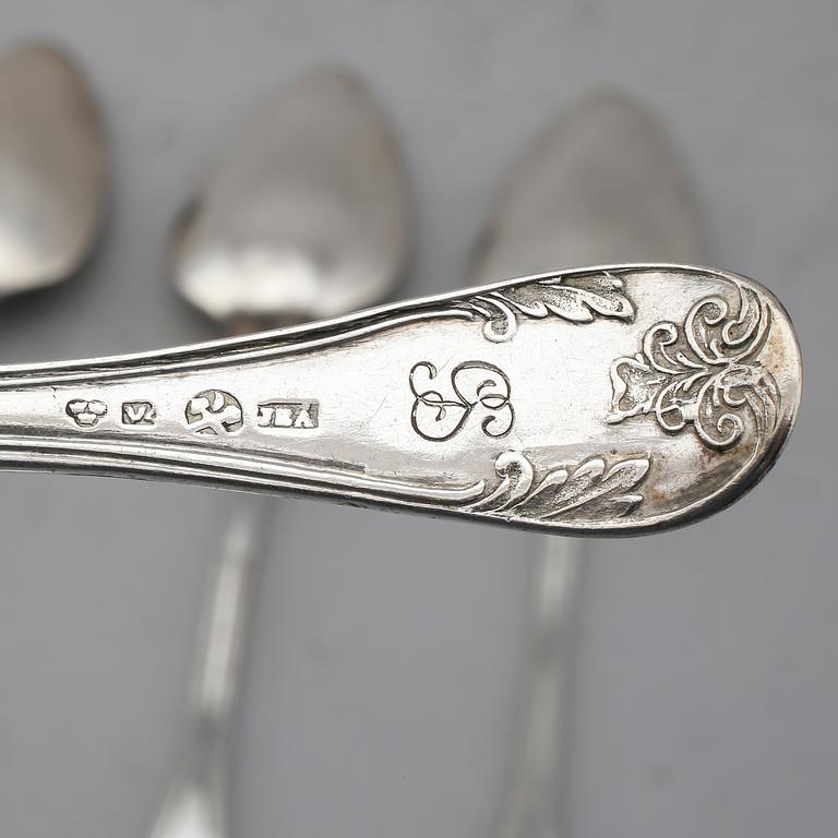 DESSERTSKEDAR, 6 st, silver, Johan Erik Åhlén, Sala 1851. Vikt ca 213 gram.