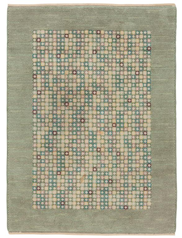 Barbro Nilsson, CARPET. "Falurabatten grön". Knotted pile. 255,5 x 188,5 cm. Signed AB MMF BN.