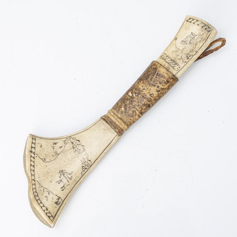 Half-horn knife and wooden cup, unidentified craftsmen.