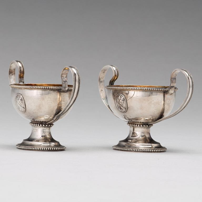 A pair of Swedish 18th century parcel-gilt silver salt-cellars, mark of Anders Schotte, Uddevalla, 1793.