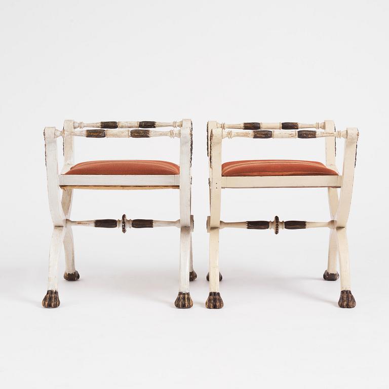 A pair of late Gustavian stools, late 18th century.