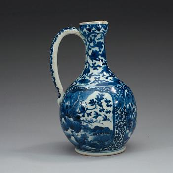 A blue and white Japanese ewer, Genroku, 17th Century.