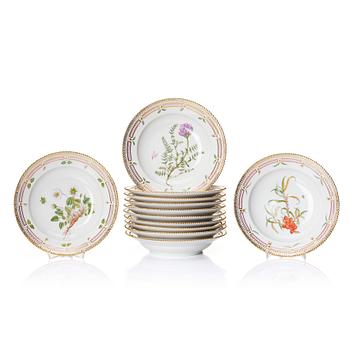 364. A set of 12 Royal Copenhagen, 'Flora Danica soup dishes, Denmark, 20th Century.