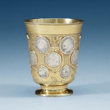 A German 18th century silver-gilt beaker, makers mark of Gebrüder Müllers, Berlin.