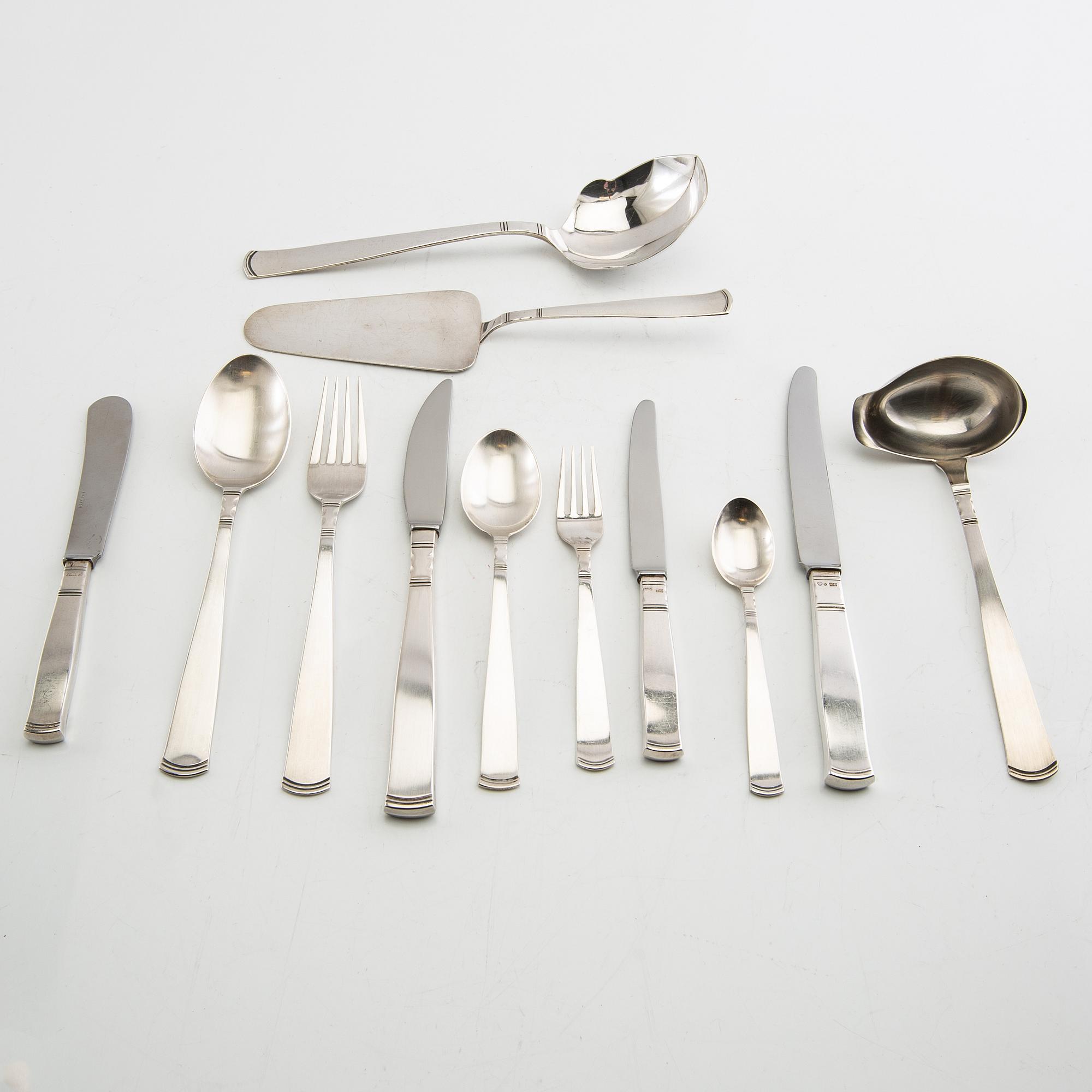 Jacob Ängman, Cutlery approx. 97 dlr "Rosenholm" silver GAB 1990s.