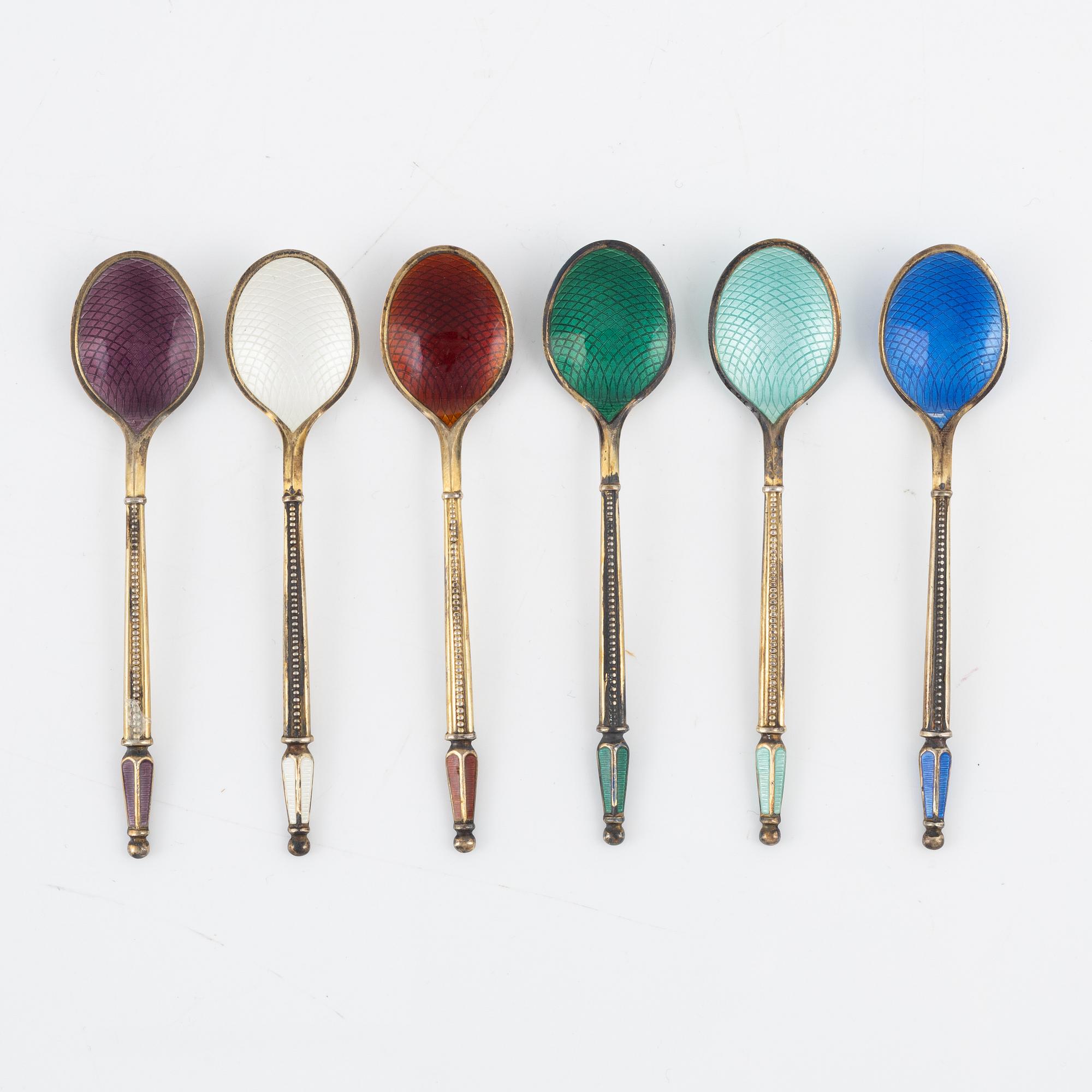 A Michelsen, twelve silver and enamel spoons, Denmark mid 20th century.