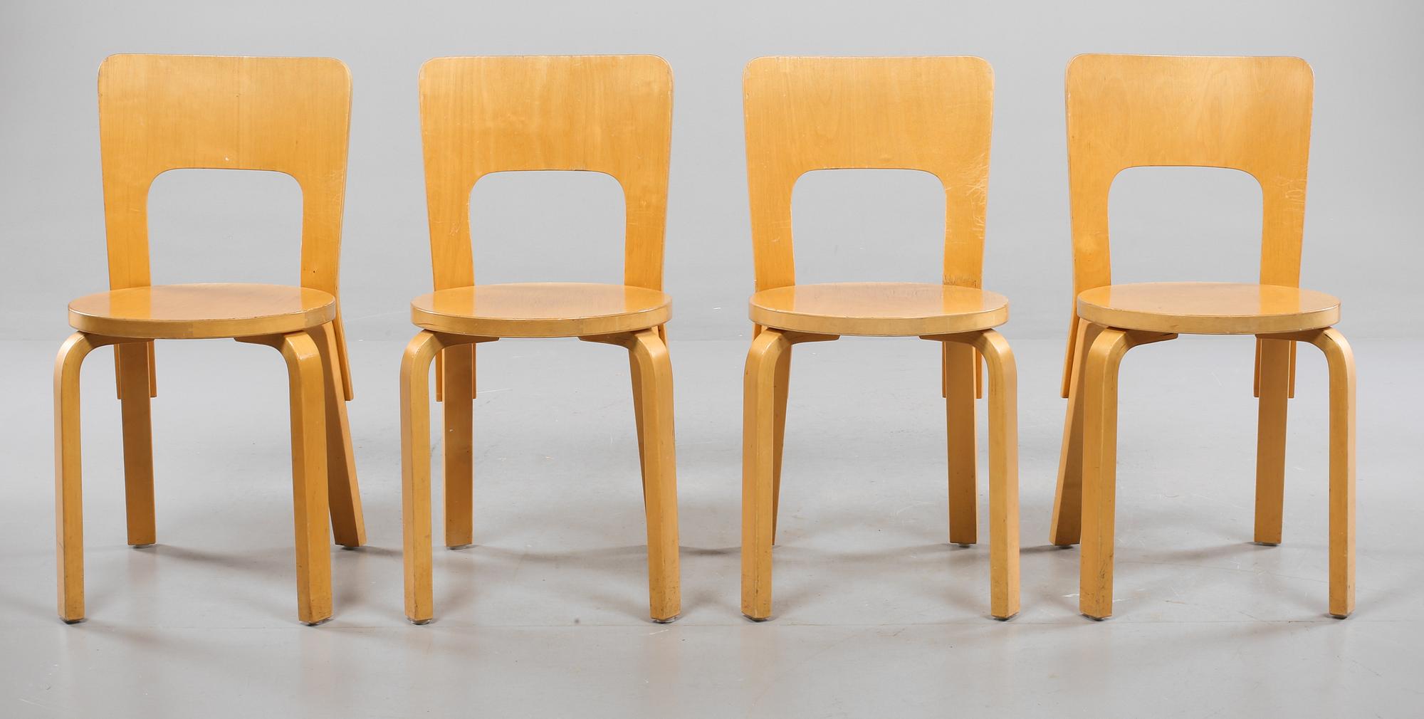 STOLAR, 4 st, modell 66, Alvar Aalto, Artek, 1900-talets andra hälft.