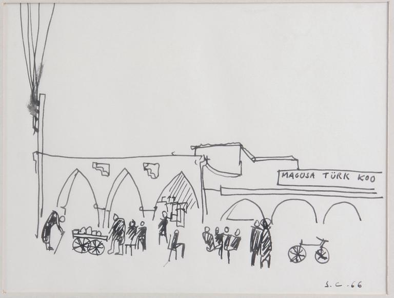 CLAESSON, (SLAS) STIG, 4 st, tuschteckningar. Sign.