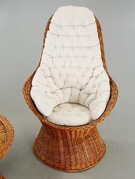 A pair of chairs and one table from the latter half of the 20th century.