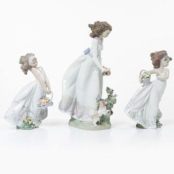 Lladró, figurines, 3 pcs, "Wildflowers", "Floral path" and "Sunday stroll".