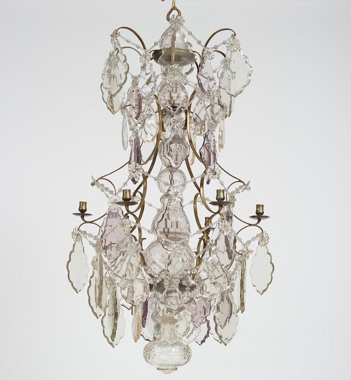 A mid 19th century Swedish Baroque style six-light chandelier.