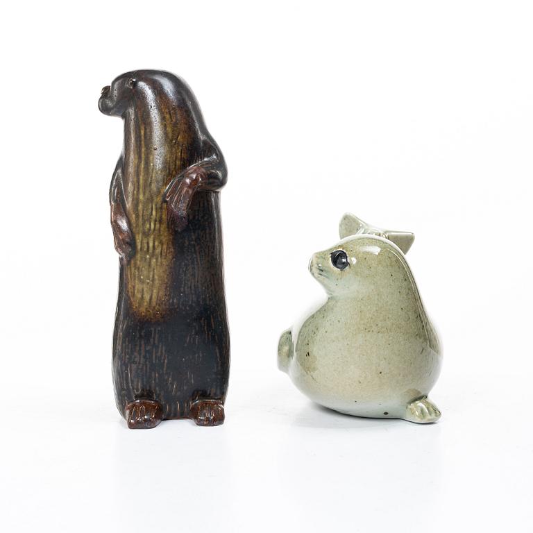 Lisa Larson, a 'Pilgrimsfalk' and 'Bison' figurine, Gustavsberg for NK, Nordiska Kompaniet in collaboration with WWF.