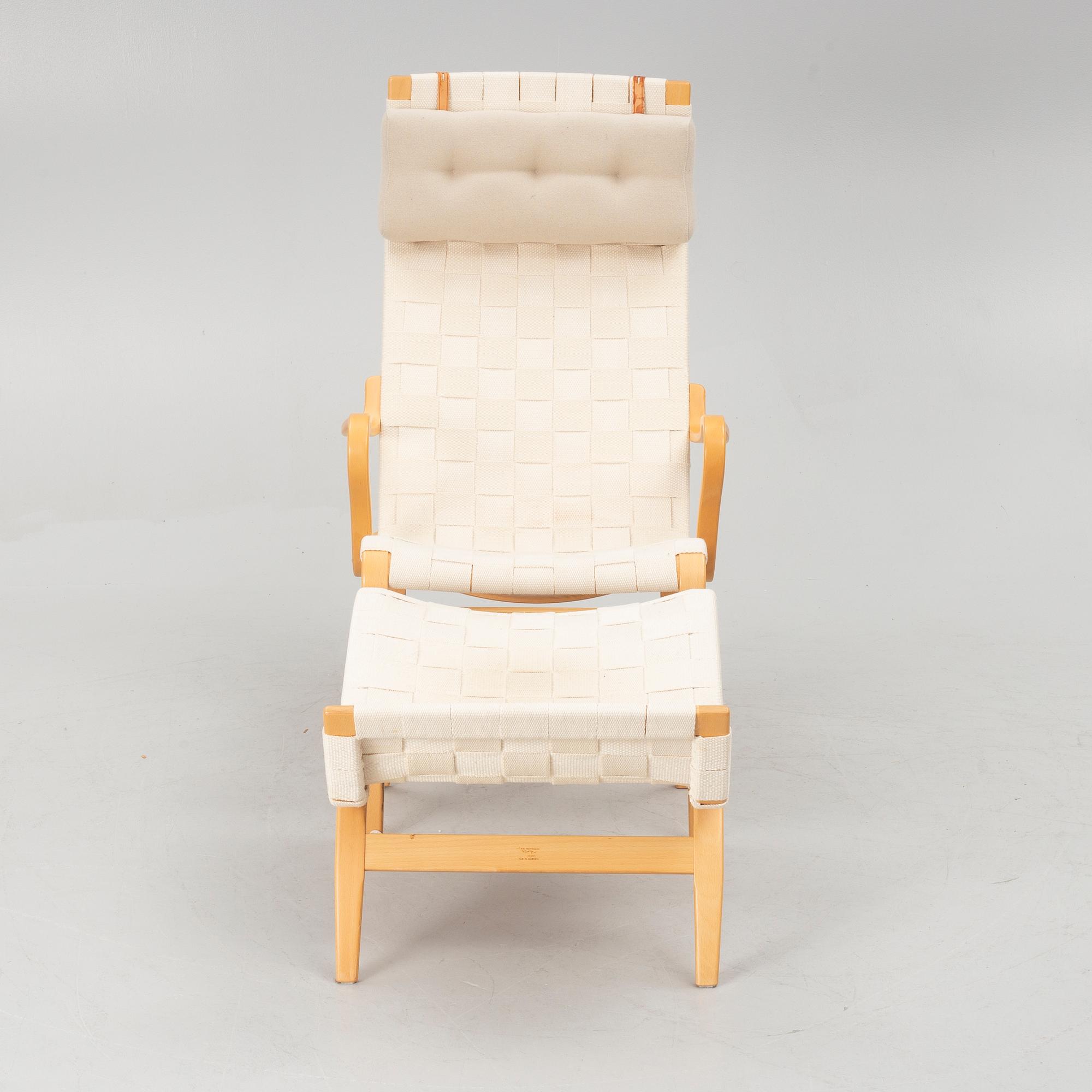 Bruno Mathsson, an armchair with footstool, 'Miranda', Bruno Mathsson International, Värnamo 1998.