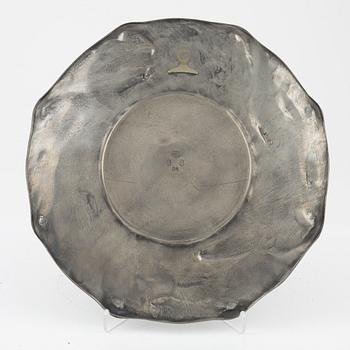An art noveau pewter charger by Olof Ahlberg, dated 1941.