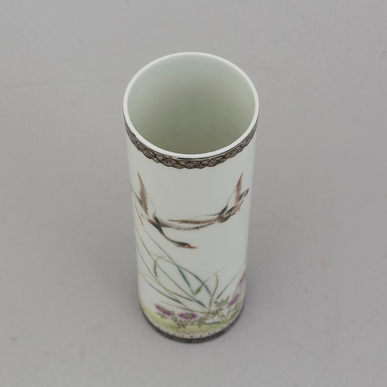 A Chinese famille rose brush pot, mid 20th century.