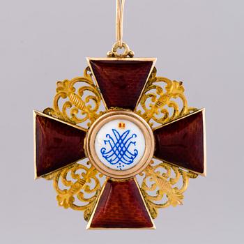 An Imperial Russian gold (56) and enamel order of Saint Anne 1st class, 1908-1917.