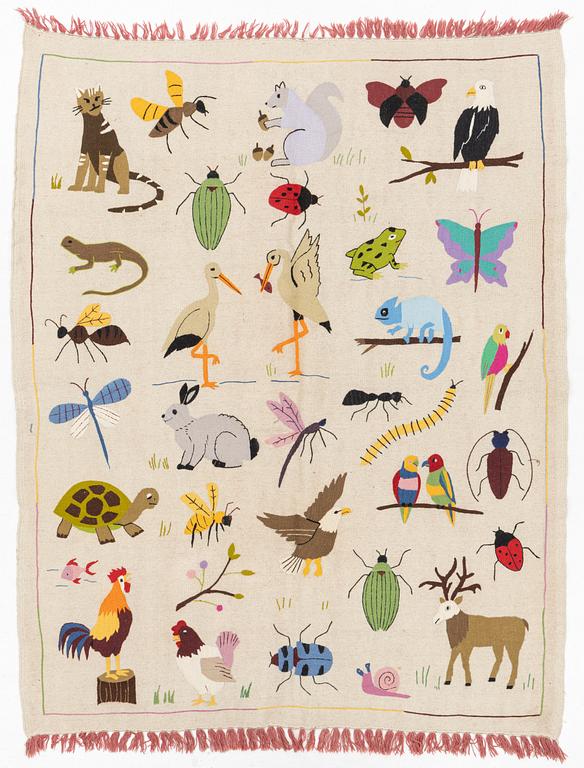 Rug, kilim, hand-embroidered, approx. 228 x 180 cm.