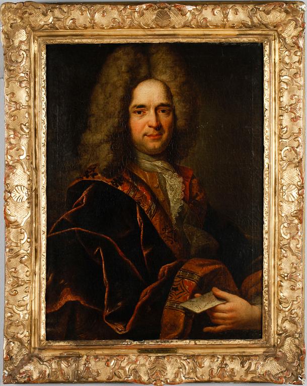 Nicolas de Largilliere Hans krets, Herre i allongeperuk och brun mantel.