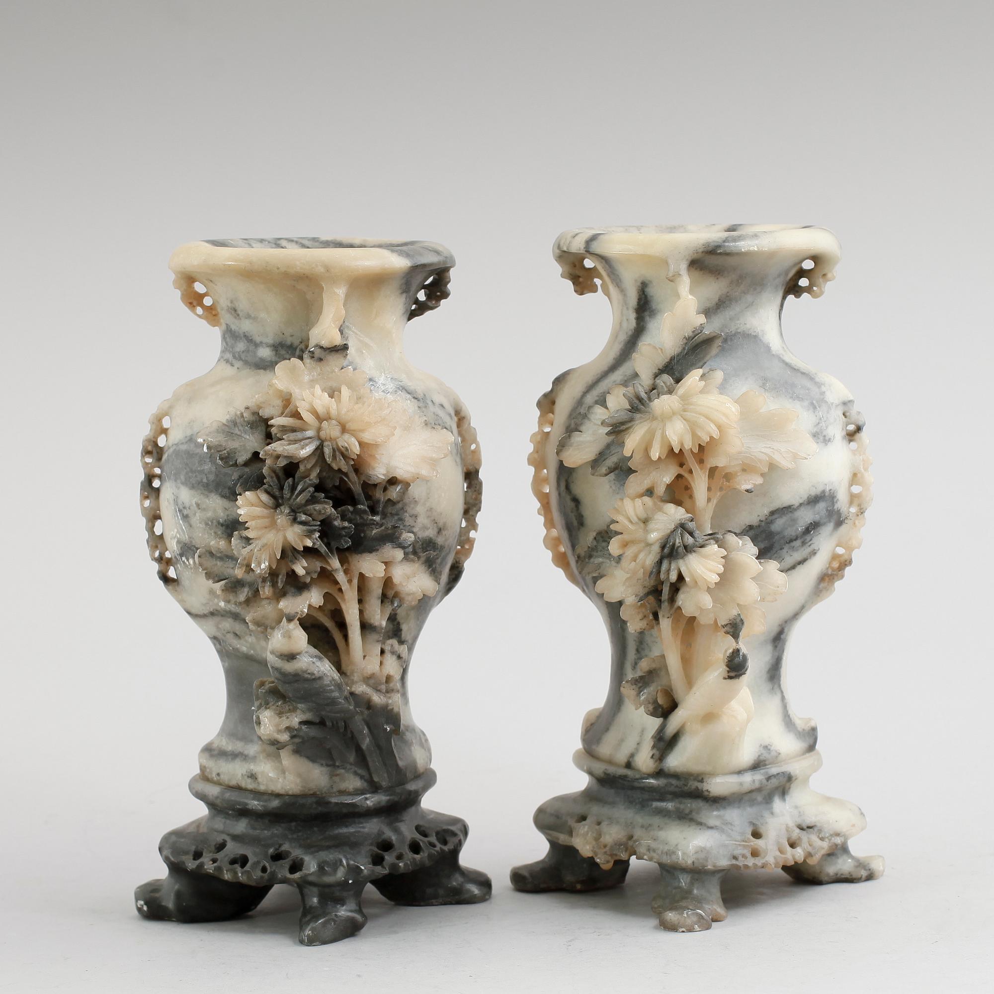 VASER, 1 par, soapstone, Kina, 1800-/1900-tal.