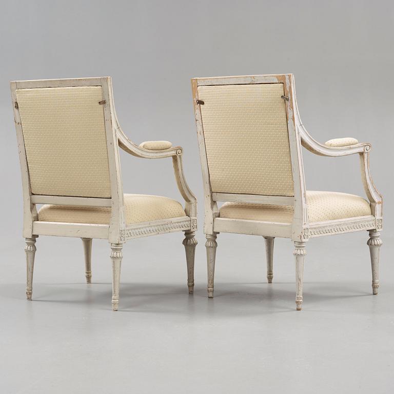 A pair of Gustavian armchairs by J E Höglander, master 1777.