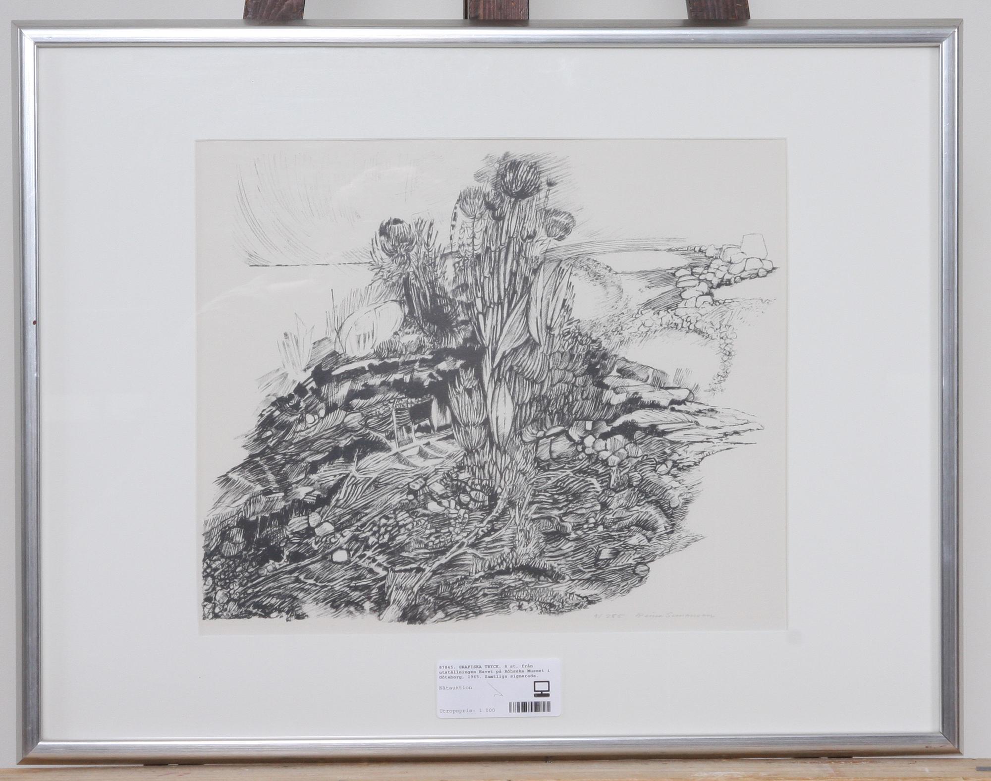 GRAFISKA TRYCK, 8 st, från utställningen Havet på Röhsska Museet i Göteborg, 1965. Samtliga signerade.