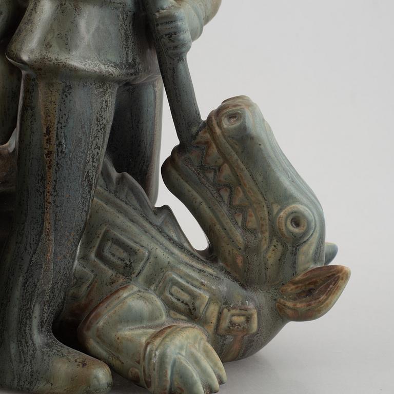 Gunnar Nylund, a stoneware skulpture "St.George and the Dragon", Rörstrand, numbered 22/200.