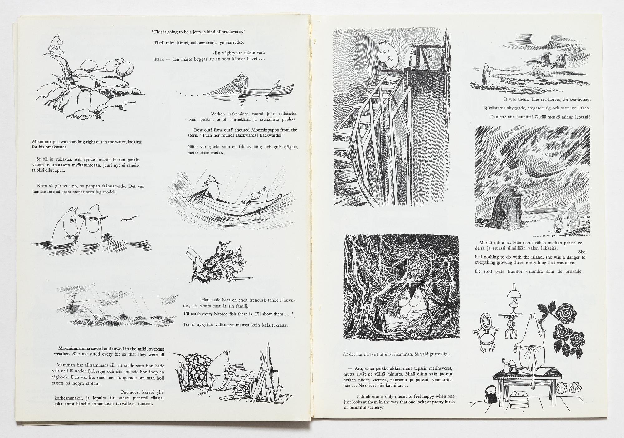 Tove Jansson, book, 'Muumi Hvitträskissä Mumintrollet i Hvitträsk 1974' signed, along with two signed postcards.