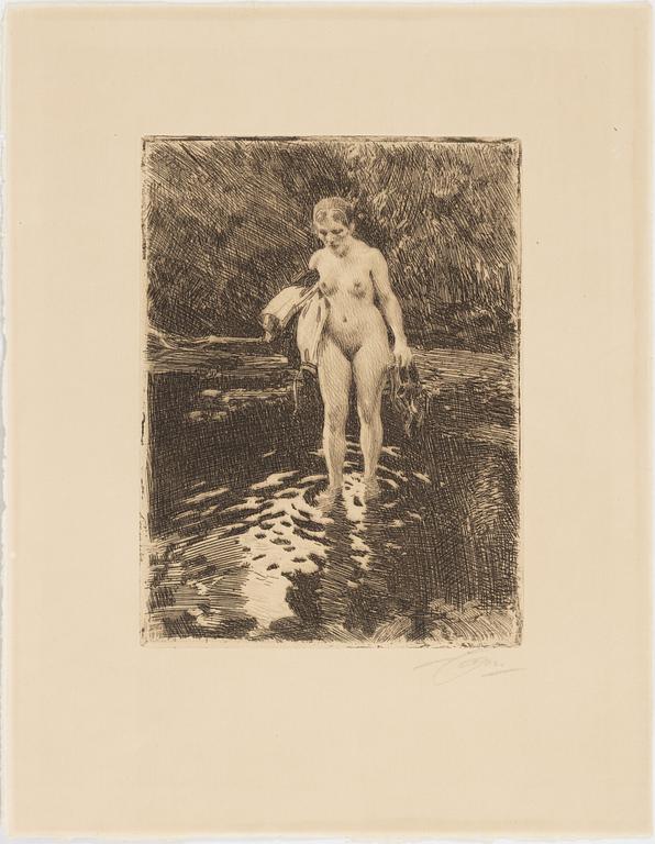 Anders Zorn, etsning, 1912, signerad med blyerts.