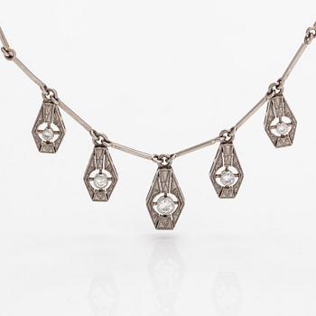 A necklace, ring and earrings, 14K gold and diamonds ca. 0.92 ct in total. Westerback, Helsinki 1964-1973.