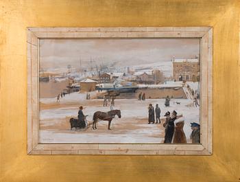 ALBERT EDELFELT, WINTERDAY IN HELSINKI MARKET SQUARE.