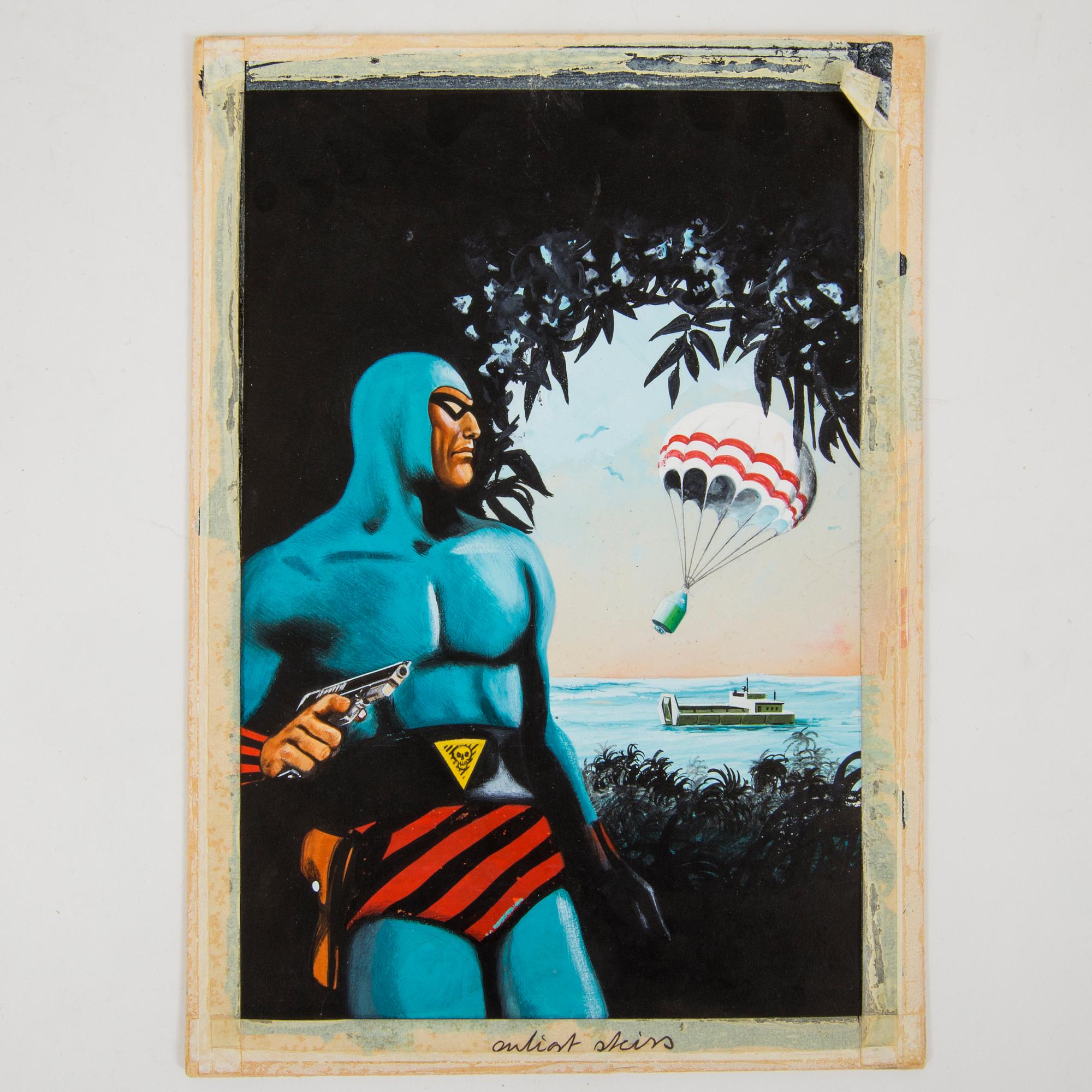 ROLF GOHS, mixed media on paper. Cover art for "Serietidningen Fantomen" nr 17 1966.