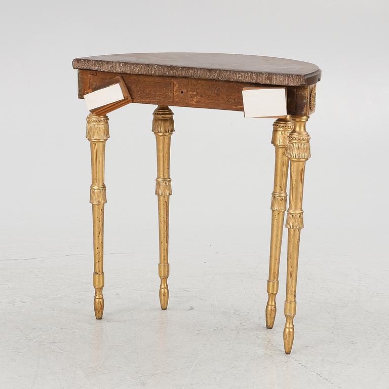 A Gustavian giltwood console table, late 18th century.