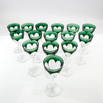 Wine glasses, 15 pcs, Val Saint Lambert, Belgium, second half of the 20th century.